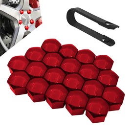 GRANDI 20 PCS Wheel Nut Cover, Rust-proof Dust-proof Hexagonal Nut Caps with Removal Tool, Thickened Plastic Automotive Exterior Accessories, Universal for Most Cars Trucks Suvs (Red # 19 mm)