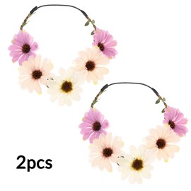 Basic Sense Daisy Flower Crown Headband for Women & Girls | Bohemian Floral Garland Hair Accessory - 2pcs