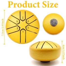 Anvin Mini Steel Tongue Drum 3 Inch 6 Notes Metal Hand Drum with Drum Mallets Music Book Rain Drum Sound Healing Instruments for Meditation Yoga Zen Entertainment Gifts(Gold)