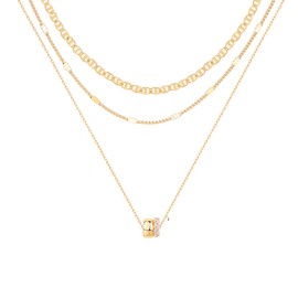 3Pcs Layered Choker Necklaces for Women, Gold Plated Link Chain Necklace Flat Mariner Necklace Stacked Chain with Pendant