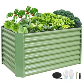 GoCampDirect 4x2x2ft Raised Garden Bed - Galvanized Deep Root Planter Boxes Outdoor with Wing Nuts and Safety Edges for Gardening Vegetables, Flowers, Herbs, Succulents - Olive Green