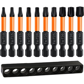 BUWUSMU 10 Pcs Torx Bit Set - 50 mm Long Torx Screwdriver Bits with 1/4 Inch Hex Shank. Professional, Long Magnetic Bit Set for various applications.