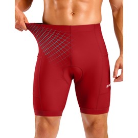 Bikewa Men's Cycling Shorts 7" 4D Padded Bike Shorts for Men Road Biking Bicycle Riding Cycle Biker Phone Pockets(Red,XXL)