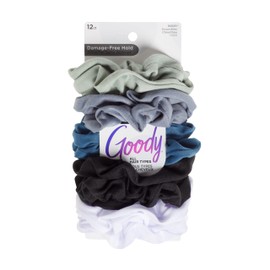 Goody Ouchless Scrunchies for Women - 12 Ct, Assorted Cool Tones, Damage-Free & Secure Hold Hair Ties, Gentle Hair Accessories for Women & Men, All Day Comfort, All Hair Types