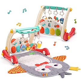 Cute Stone Estera de Juego de Gimnasio para Bebés y Andador de Aprendizaje - Centro de Actividades con Piano, Luces y Música para Tiempo de Barriga