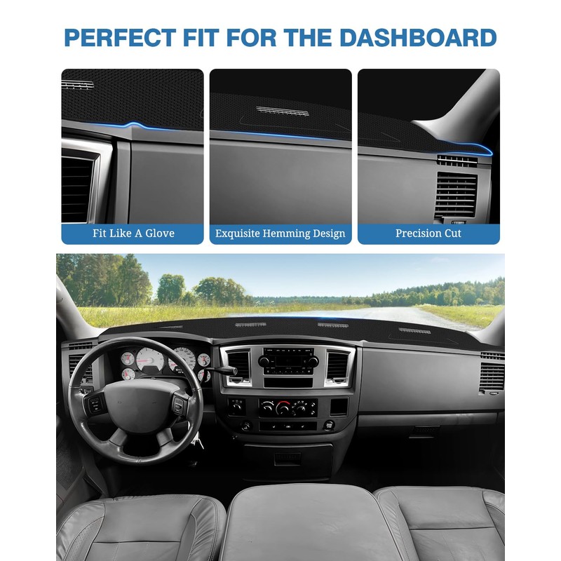 FIILINES Dash Cover for 2006-2009 Dodge Ram 2500 3500/2006-2008 Dodge