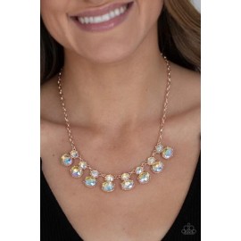 Paparazzi  Necklace Cosmic Countess Rose Gold OIL SPILL Iridescent