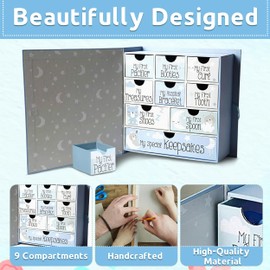 Votum Baby Keepsake Box for Treasured Memories, Sweet Memories - Lightweight, Handcrafted Baby Boxes with 9 Labeled Compartments for First Memories - Gender Neutral Baby Shower Gifts for Girls, Boys