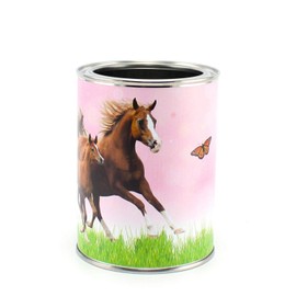 Pencil Cup Horses Pink with 12 Triangular Colouring Pencils, Children's Pencil Holder, Desk Organiser, Girls
