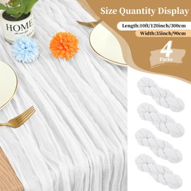 Teruntrue 4 Pack White Cheesecloth Table Runner Semi-Sheer Table Runner Gauze Tablecloth 10Ft Rustic Decorations for Kitchen Wedding Holiday Party Supplies(White, 300cm)