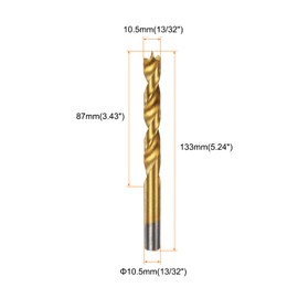 HARFINGTON 5pcs Brad Point Drill Bits 10.5mm(13/32") Dia HSS4241 Straight Round Shank Metric Brad Point Spiral Twist Drill Bits for Carpenter Woodworking Plastic Rubber, Golden