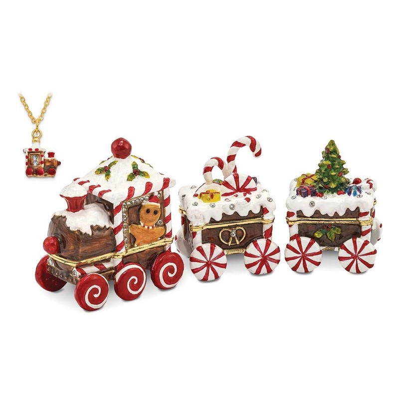 Sonia Jewels Candy Cane Train Trinket Box 5.75"