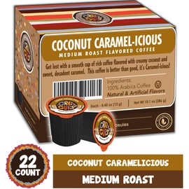 Crazy Cups Flavored Coffee for Keurig K-Cup Machines, Coconut Caramel Hot or Iced Coffee, 22 Single Serve, Recyclable Pods