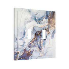 Modern Abstract Blue Gold Marble Light Switch Cover 2-Gang Double Toggle Decorative Wall Plate Switch Wall plate Electrical Faceplate for Bathroom Home Bedroom Decor 5 X 4.9 Inch