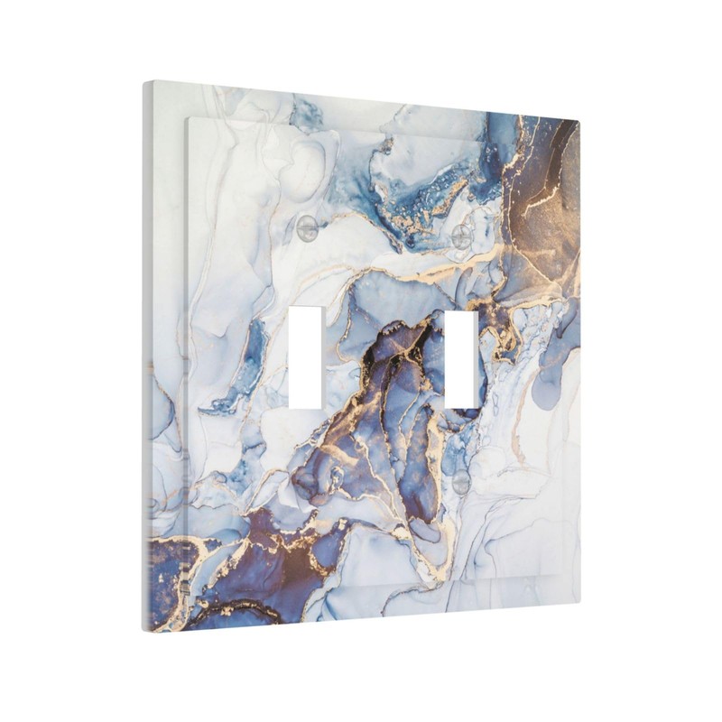 Modern Abstract Blue Gold Marble Light Switch Cover 2-Gang Double
