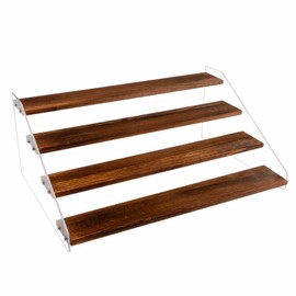 PACKGILO 1 Pack Large 4 Tier Acrylic Display Stand 16*10.6*6.3 inches for Figures Wooden Risers Display Case for Craft Fair Acrylic Cupcake Stand for Dessert Table Cologne Organizer for Men(BROWN)