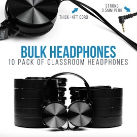Barks Classroom Headphones (10 Pack): On-Ear Premium Student Bulk Headphones: Perfect for Kids, Grades K-12, Schools & for Class Sets (Great Value, Durable, Noise Reducing, Comfortable, Easy-to-Clean)