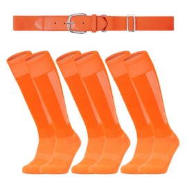 Orange Baseball Socks and Belt Combo Set for Youth Adult 3 Football Baseball Socks with Baseball Belt Orange M (Fits Youth)