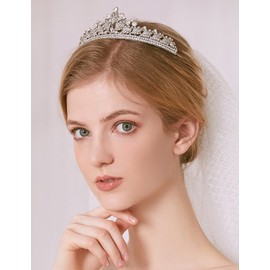 JWICOS Silver Shiny Elegant Bridal Rhinestone Wedding Engagement Prom Pageant Tiara Crown for Women and Gilrs