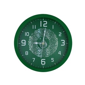 IslamicDecorations 8 Quranic Verses Ayats of Suratul-Waqiah Green Silver-Tone Moslem Design Wall Clock 12.5-inch (32cm)