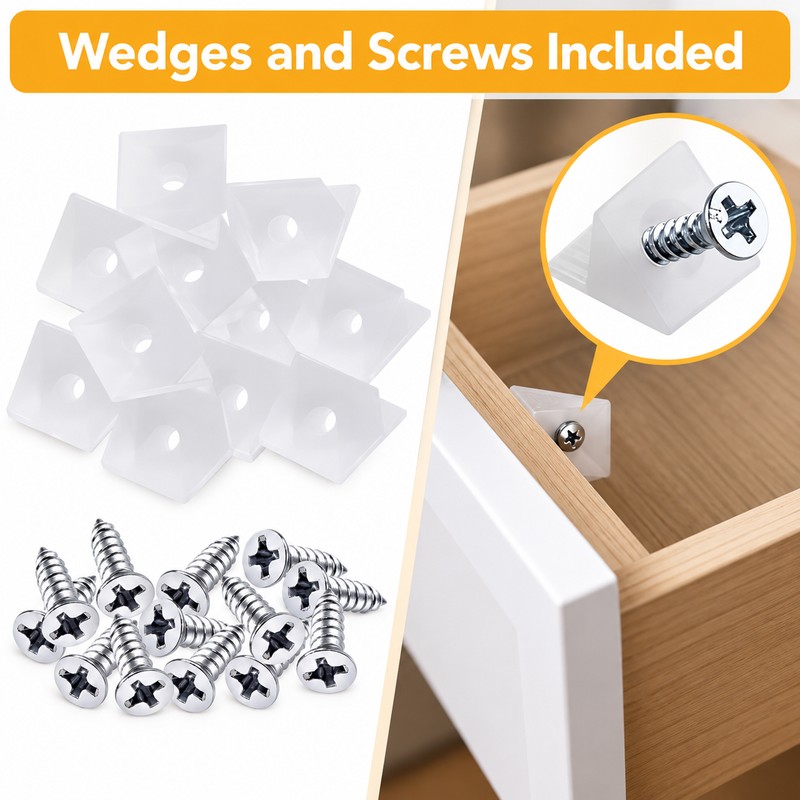 20/40/60/80/100pcs Drawer Wedge Supports with Screws – Plastic Bottom Support