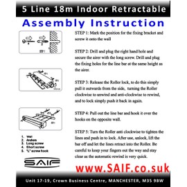 SAIF Retractable 18m 5 Lines Washing Line Laundry Wall Mounted Clothe Airer Garden Prop Drying rope indoor or outdoor, ideal for small space