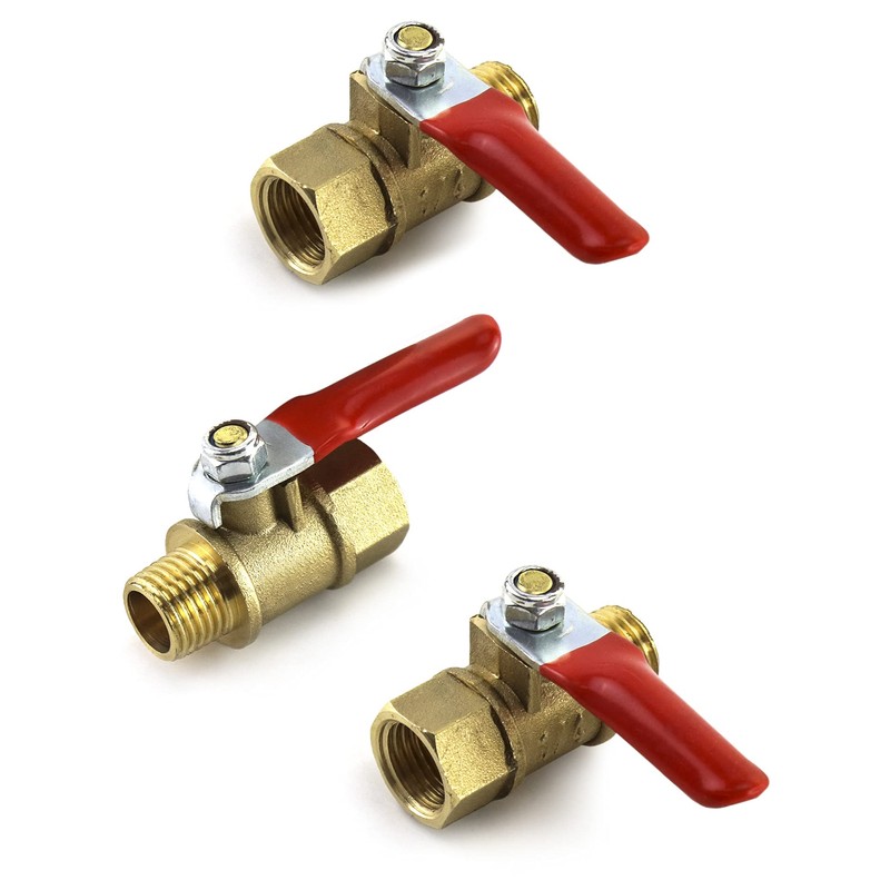 QWORK Ball Valve, 3 Pcs 1/4" Heavy Duty Brass Ball