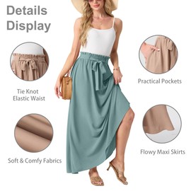 Lepunuo Casual Summer Maxi Skirts High Waisted Flowy Skirts Womens Trendy Spring Skirts with Pockets