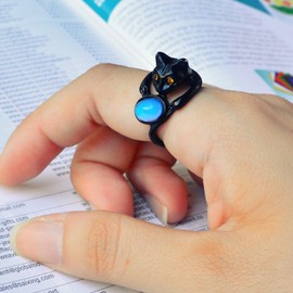 FUN JEWELS Cute Black Cat Kitty Animal Wrap Color Change Oval Stone Mood Ring For Women