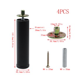 Dnyta 4Pcs 6inch Frosted Support Legs, Aluminum Alloy Adjustable Height Furniture Legs, Alternative Support Columns for Cabinets, Refrigerators, Washing Machines, and Small Sofas (Black)