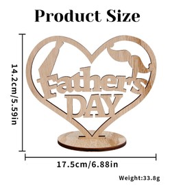 LOMYLM Fathers Day Table Centerpiece Heart Shape Wooden Ornament Beard Tie Pattern Cutout Plaque Father's Day Party Decorations Men Gifts for Dad from Daughter Son, 17.5x14.2cm