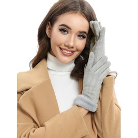 Knuffnee Women Winter Warm Gloves Touchscreen Thermal Gloves Fleece Lined Suede Gloves Grey M