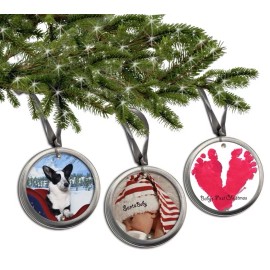 west elm Acrylic  Round Picture Frame Christmas Ornament w/Magnetic Closure 3.5”