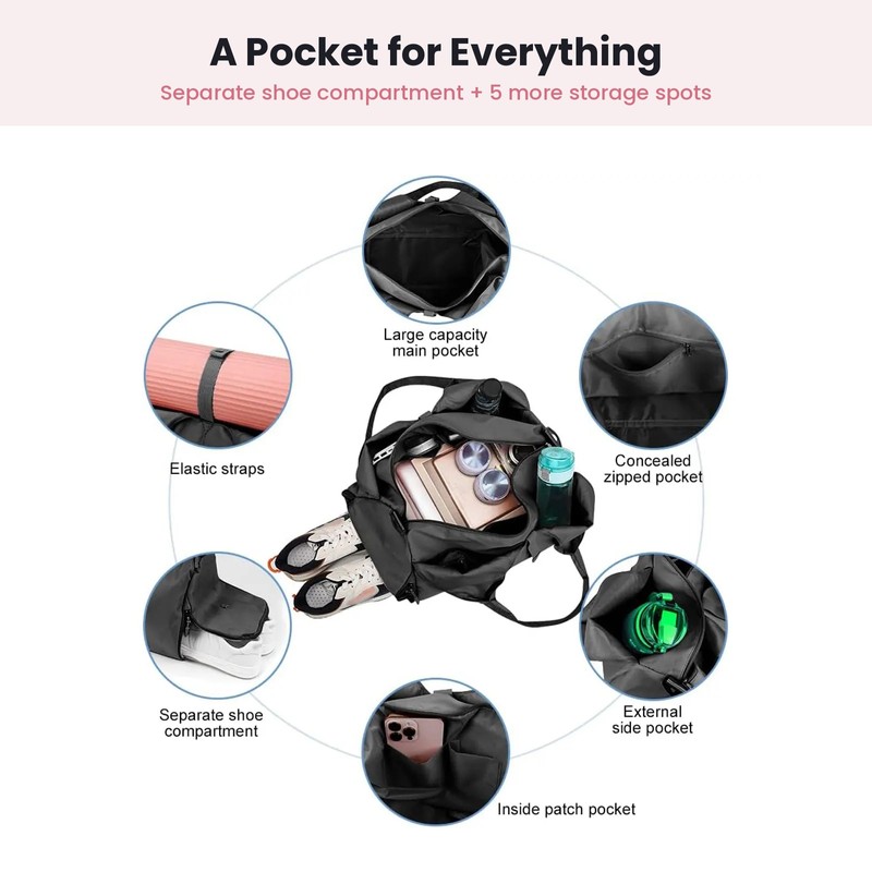 Gym Duffel Bag with Shoe Compartment and Yoga Mat Strap,
