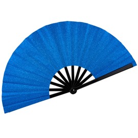 13" Glitter Large Rave Fans Clap Fans for Line Dancing Folding Clack Handheld Foldable Decorative Fans Hand Fan for Dance, EDM Music Festivals & Parties(Royal Blue)