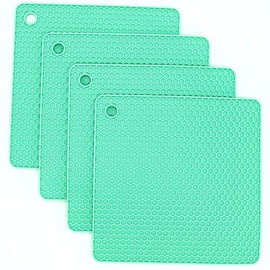 Smithcraft Silicone Trivets for Hot Dishes, Pots and Pans, Hot Pads for Kitchen, Green Silicone Pot Holders Mats for Kitchen Quartz Counter Heat Resistant Mat, Flexible Table Plate Trivet Mat Set 4