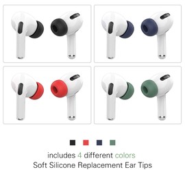 [4-Pair] WQNIDE Ear Tips for Airpods Pro & Airpods Pro 2nd Generation Ear Tips (Silicone), Anti Slip Soft Silicone Airpods Pro Replacement Ear Tips Fit in The Charging Case (Black/Blue/Red/Green)