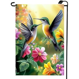 Spring Summer Hummingbird Garden Flag 12x18 Double Sided, Small Burlap Outdoor Flowers Seasonal Garden Flags Spring Summer Decorations for Outside Yard Lawn Porch Decor