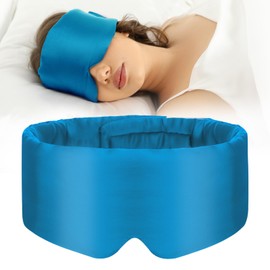SECZIPE 100% Mulberry Silk Sleep Mask Eye Mask for Women Man with Adjustable Band, for Side Sleeper Blackout Sleep Mask for Travel Rest and Office Large Size (Blue)