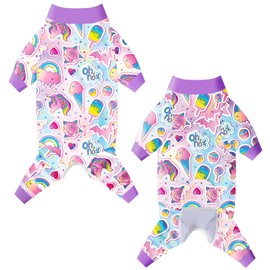 PriPre Dogs Surgery Recovery Suit Ice Cream Candy Printed Long Sleeve Shirts Soft Pajamas Onesie Jumpsuit Prevent Licking Dogs Shedding Suit for Large Dogs(Candy,Large)