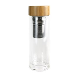 Saveur et Degustation ka2117 Strainer Stopper, Bamboo and Glass, Double Wall, 7.2 x 7.2 x 21.3 cm