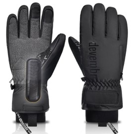 devembr Ski Gloves with Wrist Guards and Undercuff Design, Snowboarding Gloves Touchscreen, Black, M