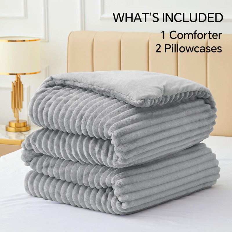 BEDELITE Fleece King Comforter Set -Super Soft & Warm Fluffy