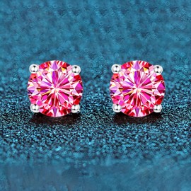 Pink Moissanite Earrings，1ct D Color VVS1 Clarity Solitaire Round Cut Earrings S925 Sterling Silver for Women Men Moissanite Stud Earrings