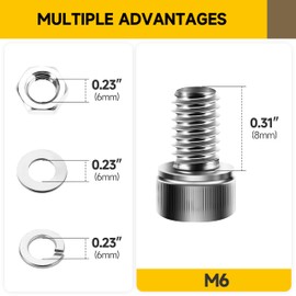 Mywish (25Sets) M6 Screws, M6 x 8mm Socket Head Cap Screws Bolts, 304 Stainless Steel Allen Socket Hex Drive M6 Bolts, Bright Finish M6 Screw Kit with Nuts and Washers & Hex Spanner