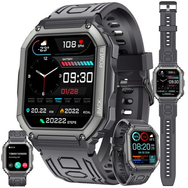 ZPIMY Men's Smartwatch with Phone Function, 1.8 Inch AMOLED 5ATM