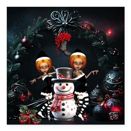 CafePress Cute Dark Christmas Elf with Snowman. Square Car Magnet, Magnetic Bumper Display