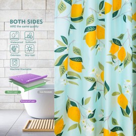 Lokigo Extra Long Shower Curtains, 84 Inch Long Sage Green Yellow Lemon Shower Curtain, Extra Long Waterproof Fabric Wide Fruit Shower Curtain with Hooks, 72 x 84