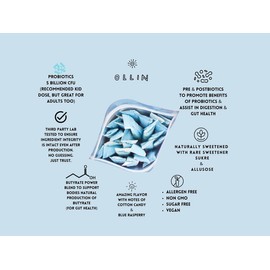 Ollin Gut Health & Immunity Support Blue Rizz - 5 Billion CFU with Prebiotics Probiotics Postbiotics Zinc Vitamin C & D Vegan Allergen Free Non GMO Gluten Free Naturally Sweetened No Sugar Added - Healthcare