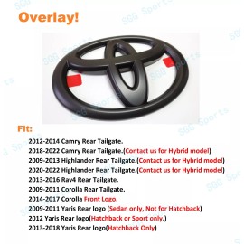 Toyota OEM Matte Black Toyota Logo OVERLAY emblem for Camry Highlander Rav4 Corolla Yaris